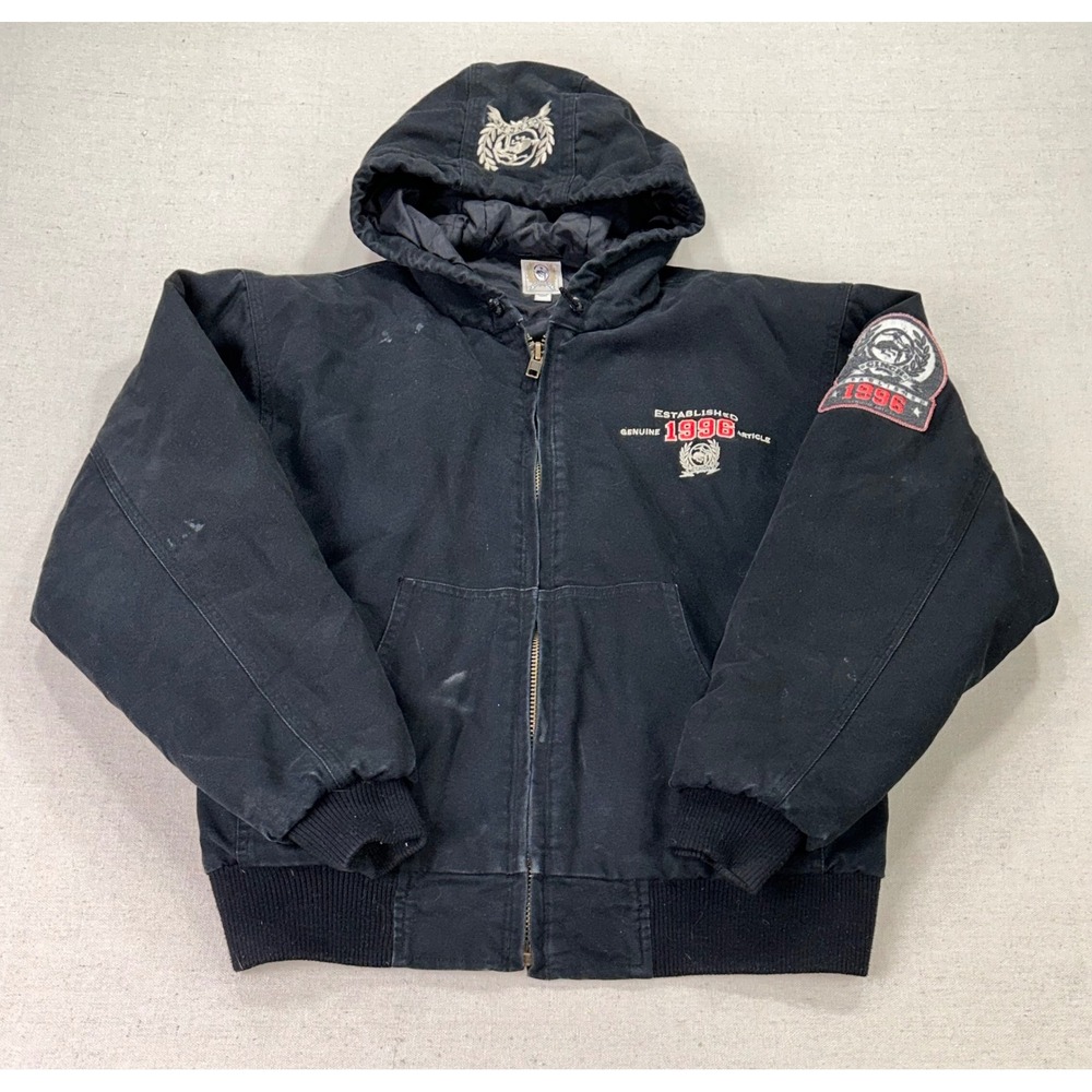 Cinch Mens Small Black Canvas Quilted Lined Hooded Work Jacket Redeo Western